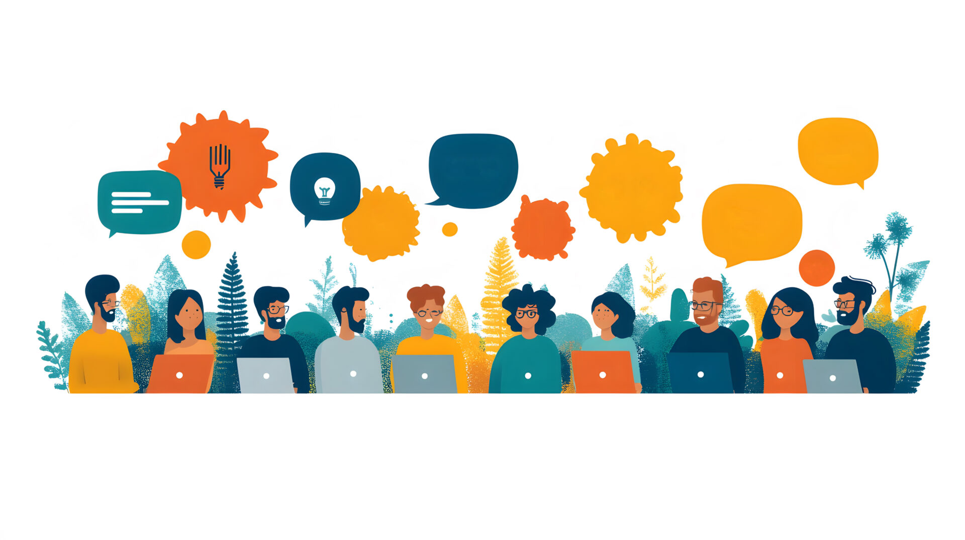 Diverse online community contributing to a forum moderated by a skilled manager, 8K flat vector style,